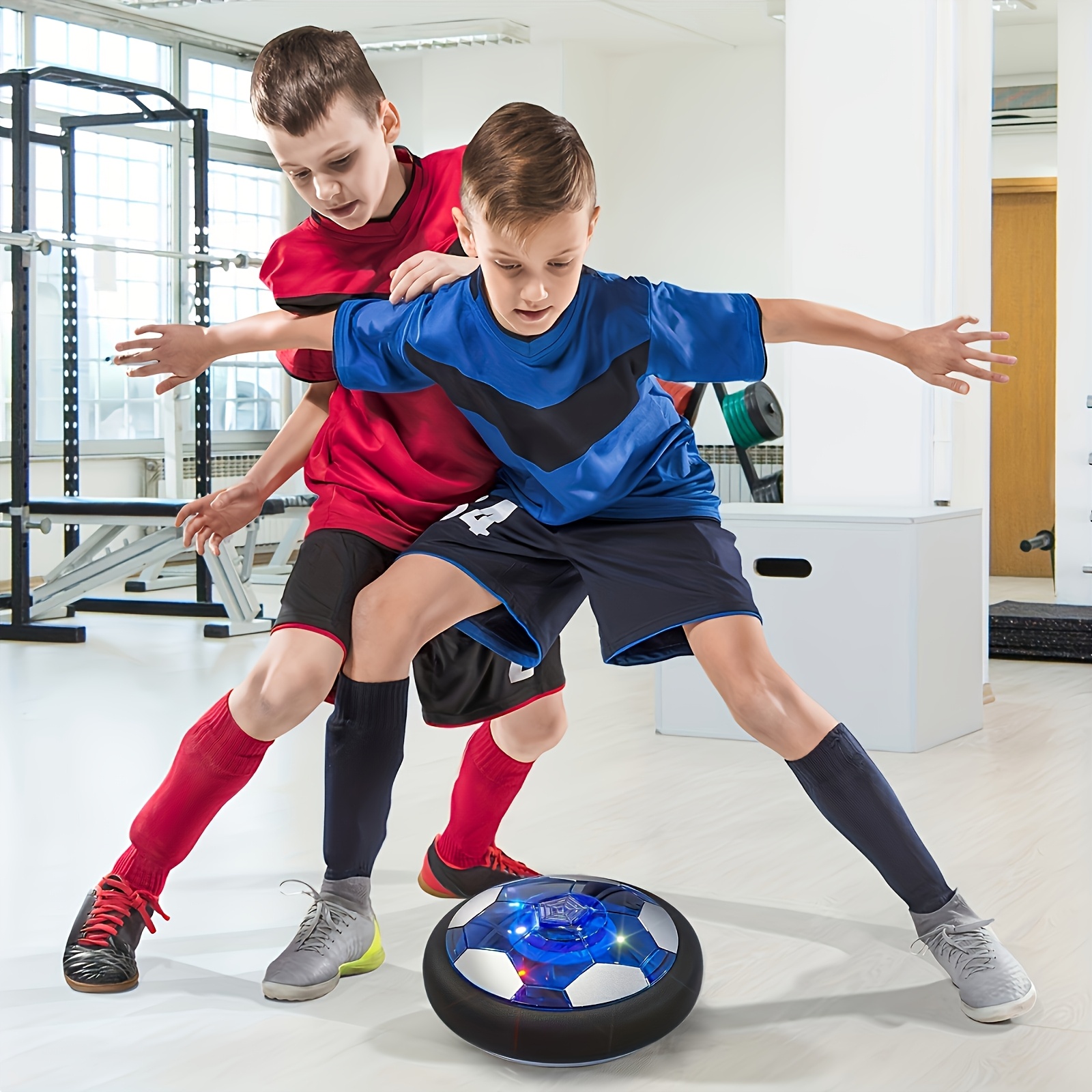 rechargeable led soccer ball with foam bumper air cushion design pp material ideal gift for boys and girls blue white details 6