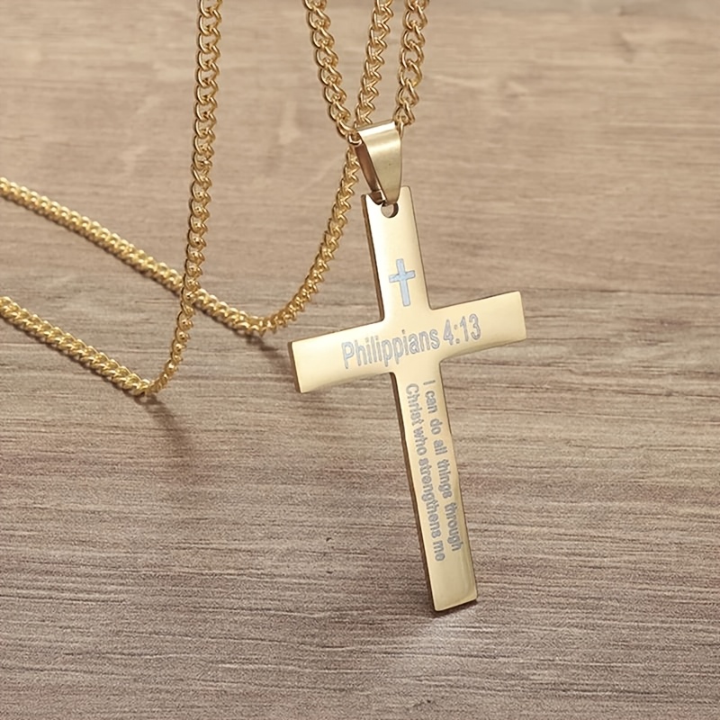 Bible Verse Cross Pendant Necklace with Engraved Neck Chain