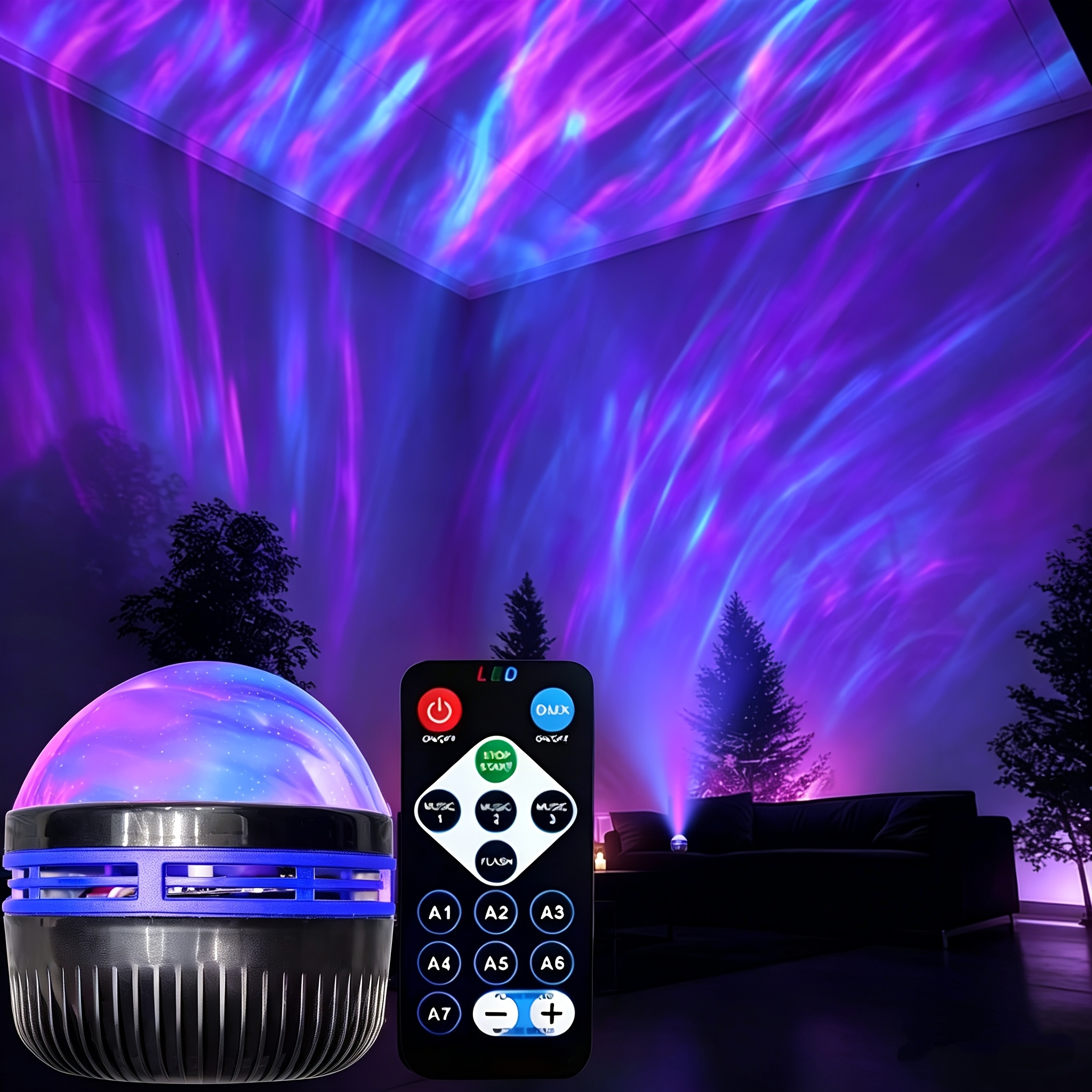 objektbild Aurora Nattlampa - USB-gränssnitt Stjärnprojektor, Fjärrkontroll för Olika Dynamiska Aurora-Effekter och Färger, Lämplig för Sovrum, Kontor, Spelrum och Andra Festdekorationer