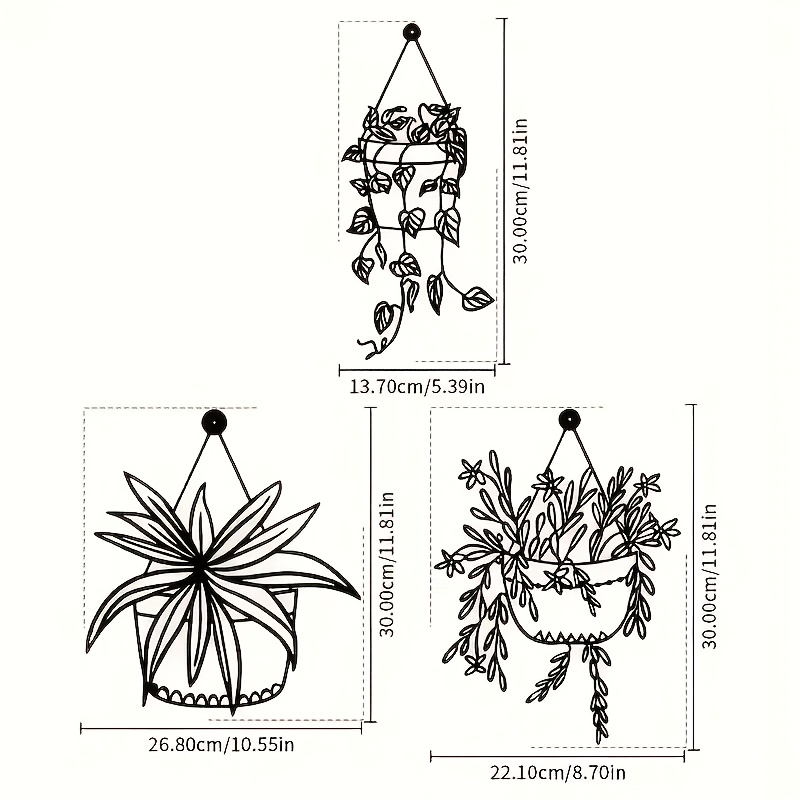 TEMU Décoration murale en métal pièces tendance , pot de fleur décoratif motif lierre, décoration murale intérieure/extérieure, facile à accrocher