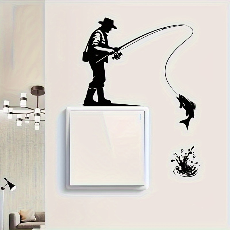 1pc Modern Western Fishing Switch Plate Cover - Removable Vinyl Sticker Suitable For Switch, Outlet, Panel - Irregular Shape Theme Wall Plate For Home, Cabin,, Rv