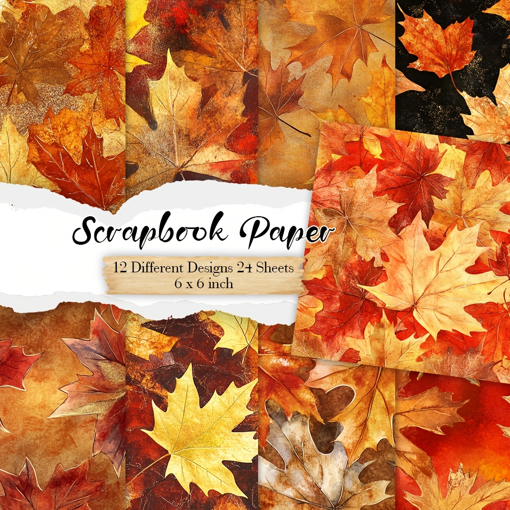 TEMU 24 Sheets Zer Autumn Maple Leaf Paper Suitable For Junk Journals, Albums, Card Making - 6×6 Inch Vintage Fall Craft Paper With /european Maple
