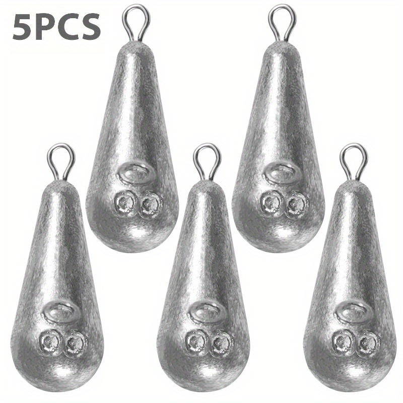 Image of 5pcs Teardrop Sinker With Hanging Ring, Lead, Line-safe, For Freshwater And Saltwater Fishing