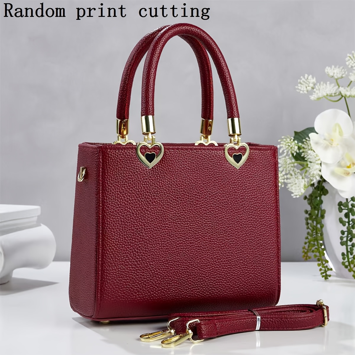 TEMU Women' Handbag Large Capacity Tote & Crossbody Bag With Texture & Heart Decor - Suitable For Work, Commuting, Shopping, Zipper Closure,
