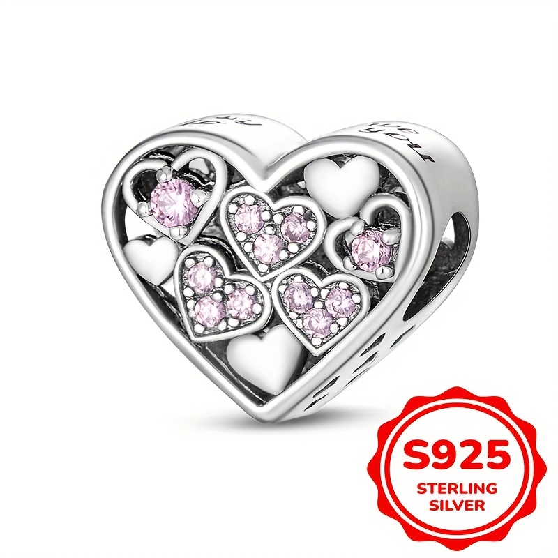 

Elegant 925 Silver Peach Heart Pink Synthetic Zirconia Bead, Weighing 2.1g, Suitable For Original 3mm Bracelets, Featuring An Elegant , High-end Jewelry Gifts For Women, Wedding Party Accessories.