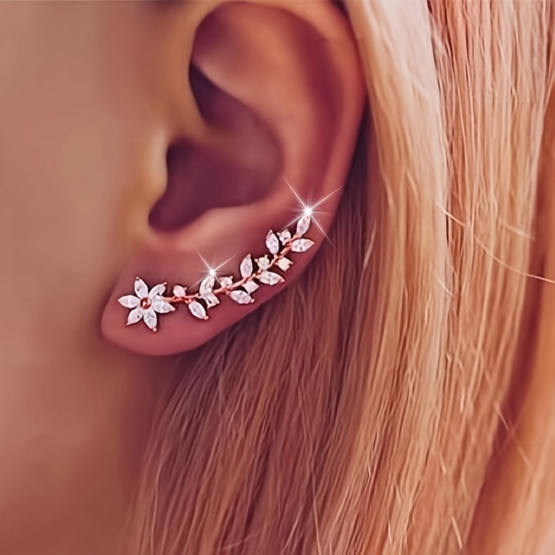

[copper Jewelry] Elegant -chic Clip-on Earrings With Sparkling Cubic Zirconia - Chic Vine Design, Nickel-free Copper, Parties & Gifts