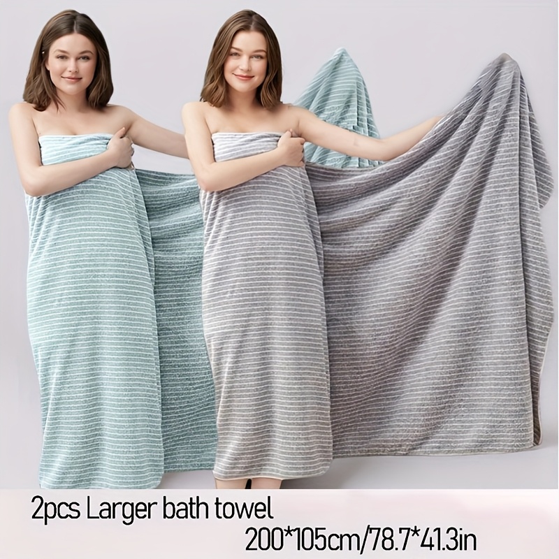 E-shop 2 Stück Extra Große Badetücher 105x200cm - Weich, Saugfähig, Schnelltrocknendes Mikrofaser mit Modernem Streifendesign in Grau, Hellblau, Pink &