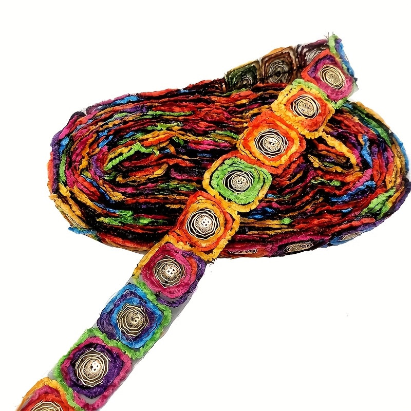 E-shop Vintage besticktes Spitzenband, 1 Yard - mehrfarbiges Karomuster, geeignet für DIY-Kleidung und Accessoires