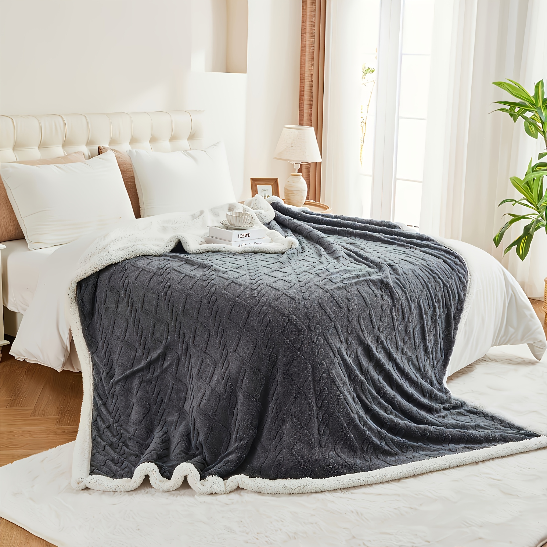 Image of Premium Jacquard Sherpa Fleece Blanket - And Extra Thick, With Size Options - Ideal For Cozy Homes