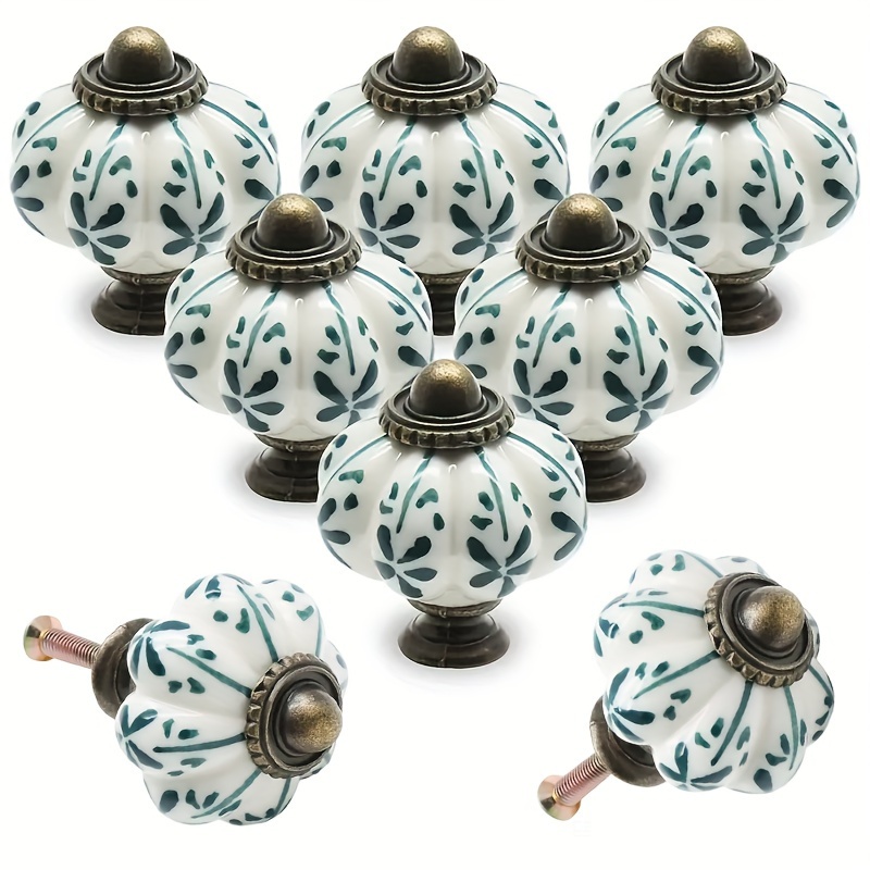 

12pcs Ceramic Knobs, Pumpkin Style Cabinet Knobs, Retro Dresser Knobs, Vintage Drawer Pulls With Screws, For Closet Drawer Cupboard Cabinet And Diy Home Project