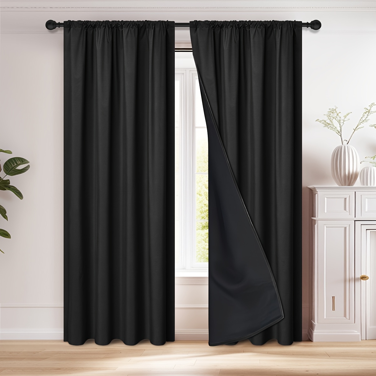 1pc of 100 blackout curtain wear rod type easy to care for sun protection privacy protection heat insulation and noise reduction suitable for bedroom living room dining room and other life decoration