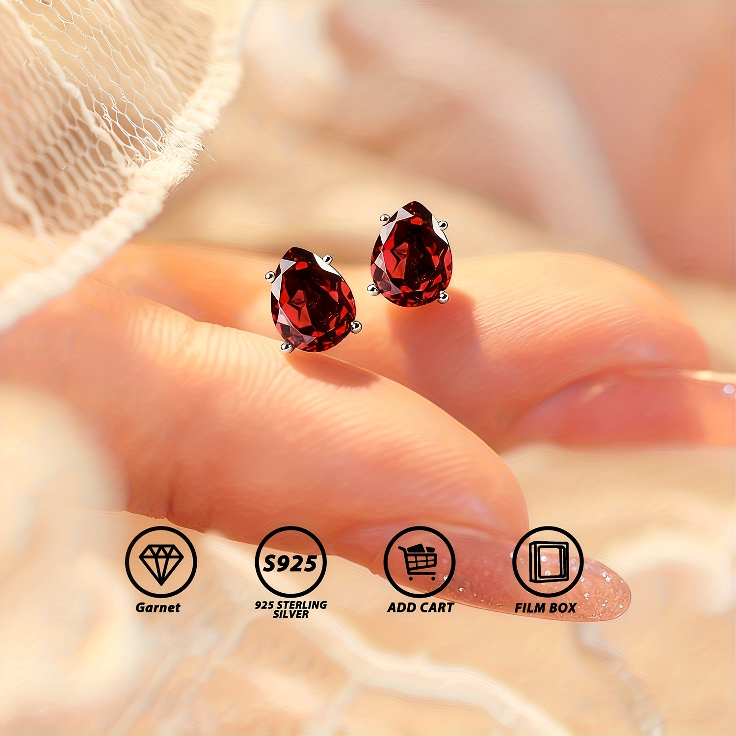 Pear Brilliant-Cut Natural Garnet S925 Silver Earrings