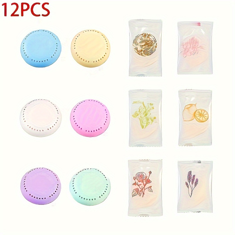 

12pcs Mixed Fragrance Air Freshener Aromatherapy Long- Deodorant Bathroom Supplies Bedroom Bathroom Deodorant Solid Round Freshener Containing Fragrance Balm/compressed Tablets