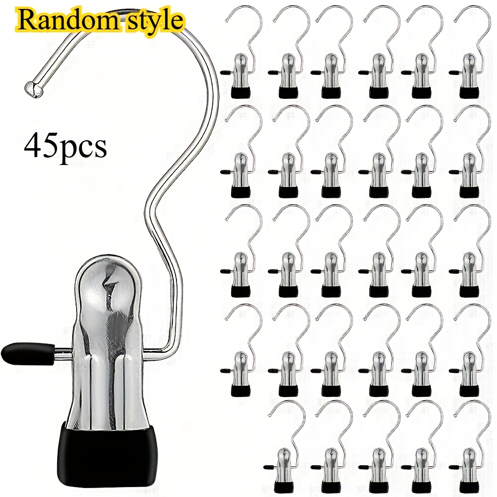 Image of Random Jeans Hangers With Clips, Multipurpose Space- Pants Hangers, 360° Rotating Portable Storage Clips, Durable Stainless Steel Wardrobe Clamps For Trousers, Hats, And Socks, Clothes Pins
