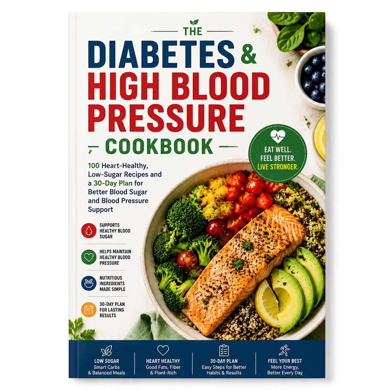 TEMU Livre de recettes pour le diabète et l'hypertension artérielle : 100 recettes saines pour le cœur, à faible teneur en sucre, et un plan de 30