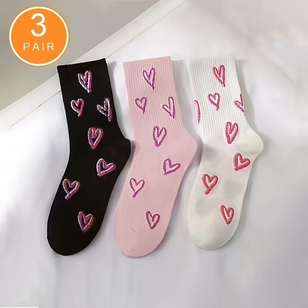 Image of 3 Pairs Of 2026 Heart Socks Women's Mid-tube Socks Casual Versatile Long Socks Soft And Comfortable Socks