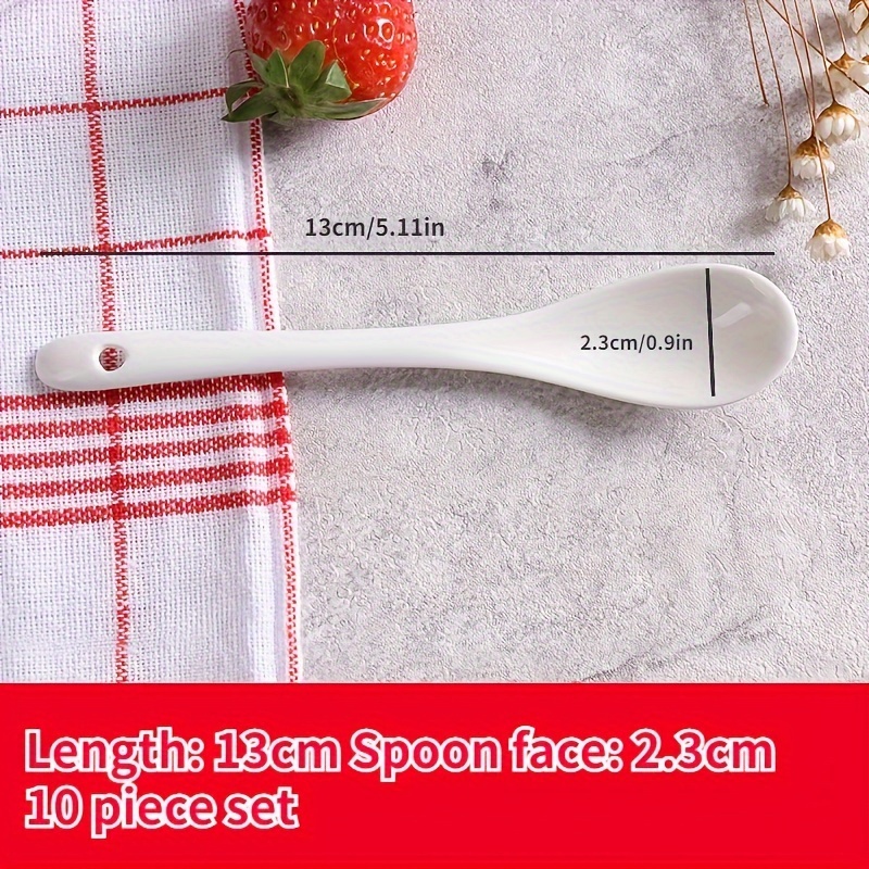 10pcs ceramic spoon set 5 1 long handle white porcelain for coffee soup seasoning espresso   dining essentials details 1