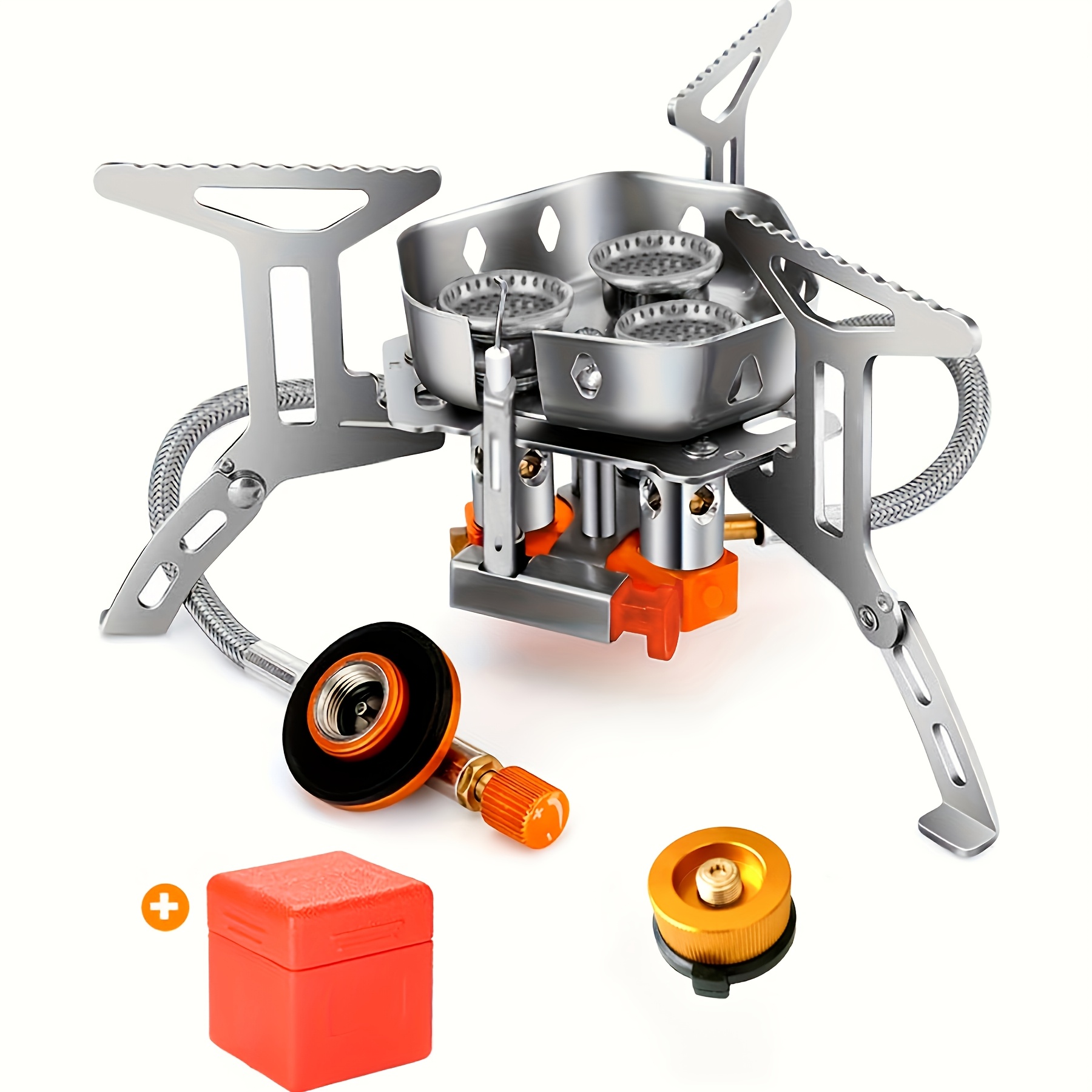 3500W/6800W Windproof Camping Stove with Fuel Canister Adapter, Piezo Ignition, Portable Folding Gas Burner,, for Outdoor Hiking, Picnic, Suitable for Women'S Day, Thanksgiving, Independence Day, Christmas, Halloween Festivities