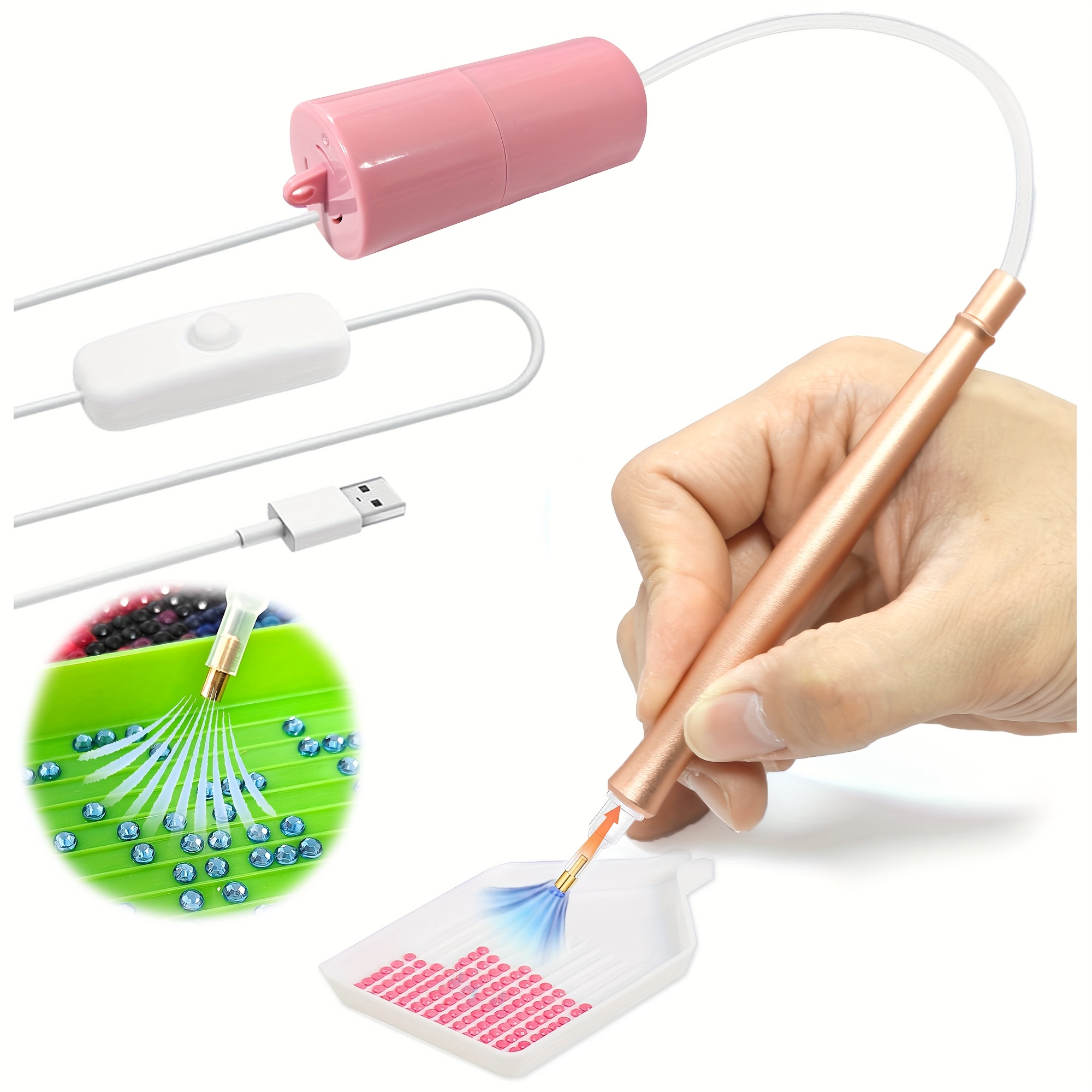 TEMU Electric Diamond Paint Pen - Diamond Paint Pen, Diamond Paint Accessories Tools, Diamond Paint Tool With Storage Tray (pink)