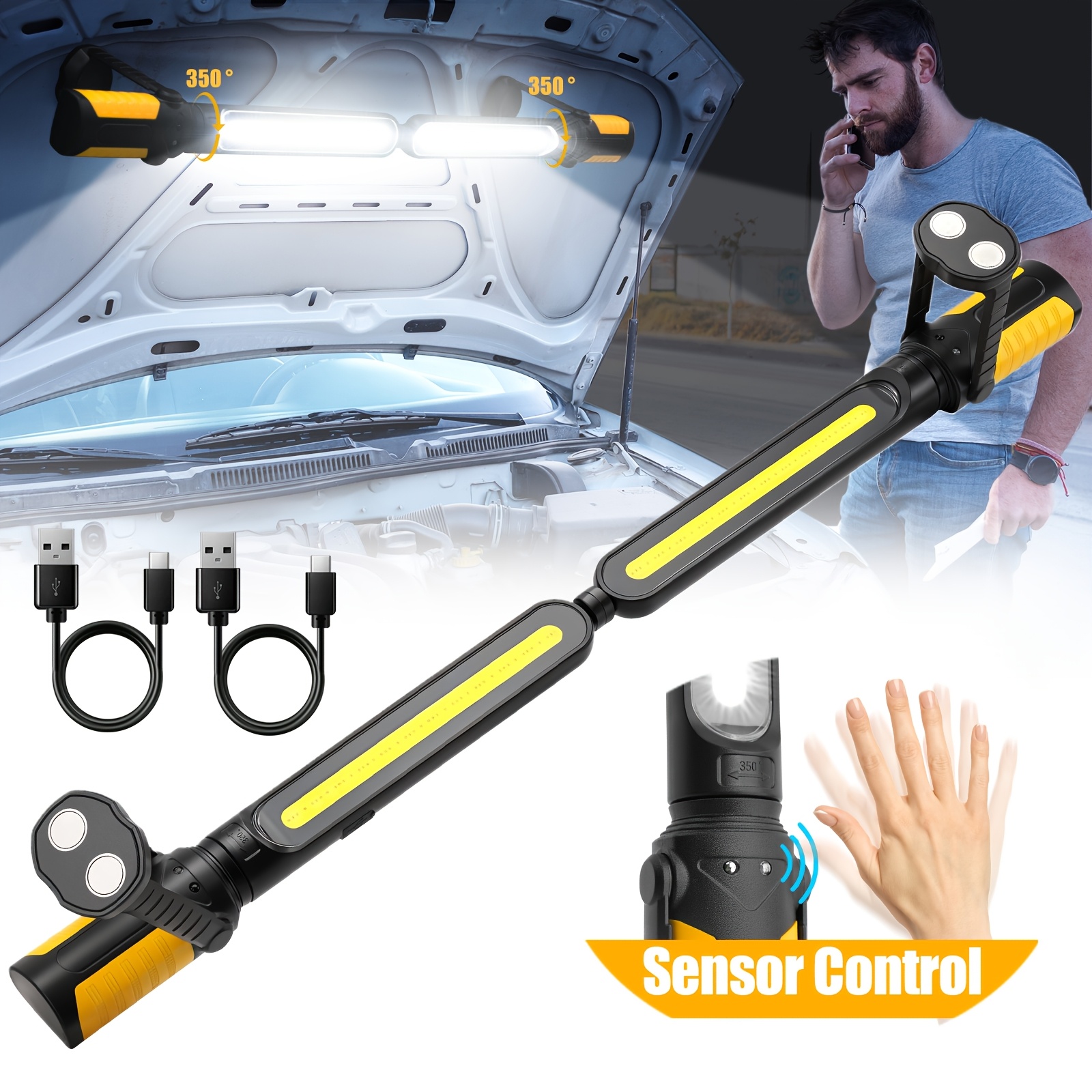 Rechargeable Cordless Magnetic LED Work Light with Magnetic Base & Hook - Portable Mechanic Light, Adjustable Brightness for Car Repair, Workshop, Emergency, Underhood, - /Outdoor Use 3 Rechargeable Cordless Magnetic LED Work Light with Magnetic Base & Hook - Portable Mechanic Light, Adjustable Brightness for Car Repair, Workshop, Emergency, Underhood, - /Outdoor Use - Image 3