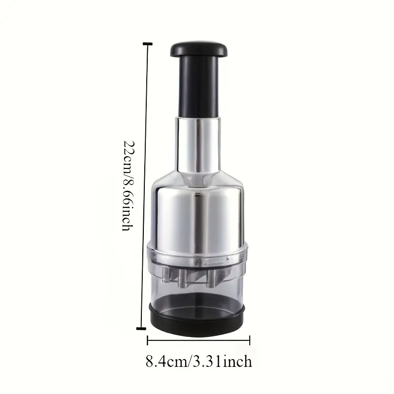 1pc manual garlic press food chopper heavy duty ps plastic multi function hand powered kitchen tool for garlic onions vegetables herbs nuts compact easy for use garlic crusher nut chopping transparent chopping container stainless steel blades Product details 9
