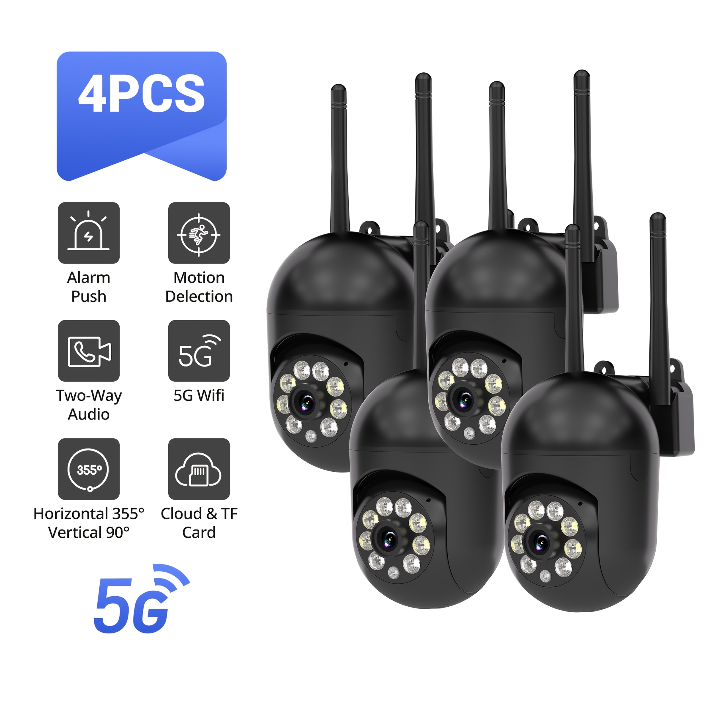 TEMU 4pcs Wireless Wifi Security Camera, Indoor Outdoor, Waterproof Camera, Ease , 1080p Hd, Color Night Vision, 2-way Audio, 360 Pan/tilt/zoom,