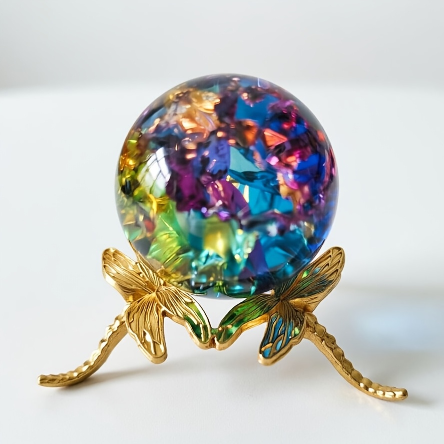TEMU Colorful Cracked Sphere With Base - Suitable For Display Tabletop Decor, Modern For Office Centerpiece, Elegant Ball For Living Room, Bedroom,