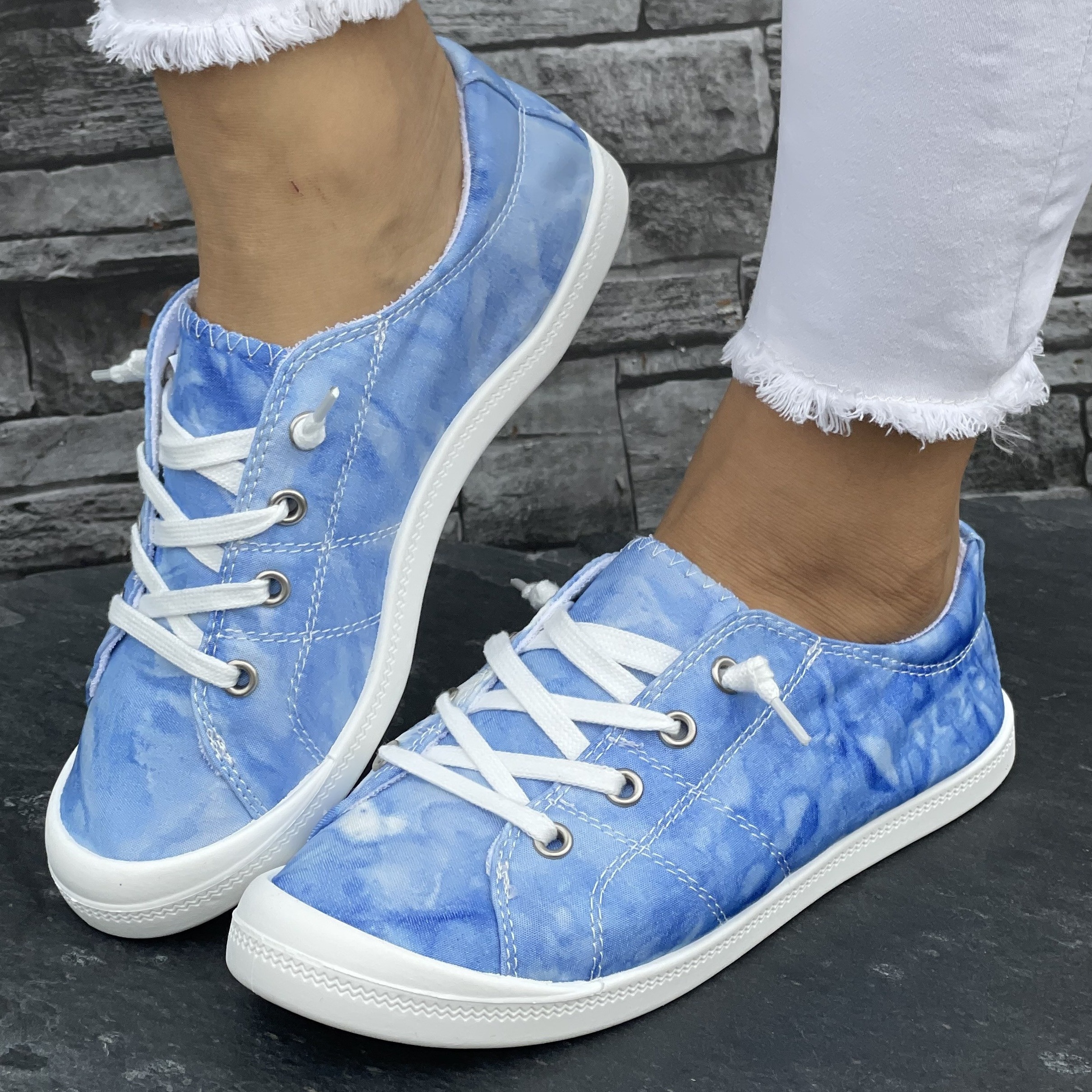 

Women's Sky Blue Tie-dye Print Sneakers, Fashionable All-match Flat Casual Shoes, Comfortable Lightweight For Summer/autumn