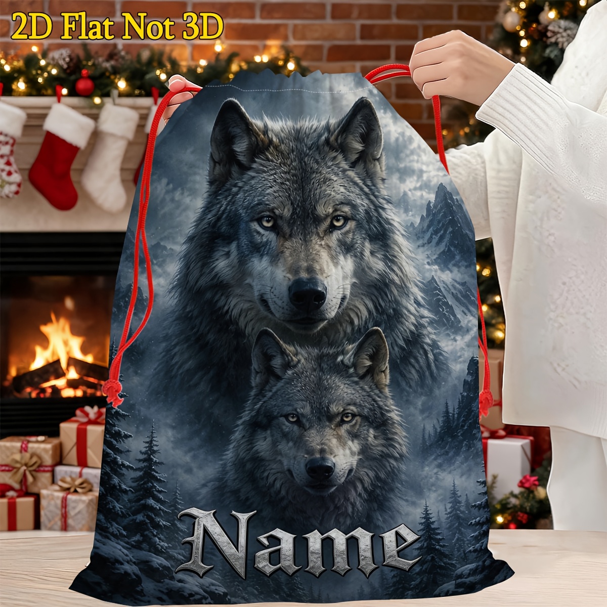 TEMU 1pc Wolf-themed Gift Bags Suitable For Themed Parties, Christmas & Reusable Adjustable Drawstring Closure - Customizable Wolf Silhouette Bags