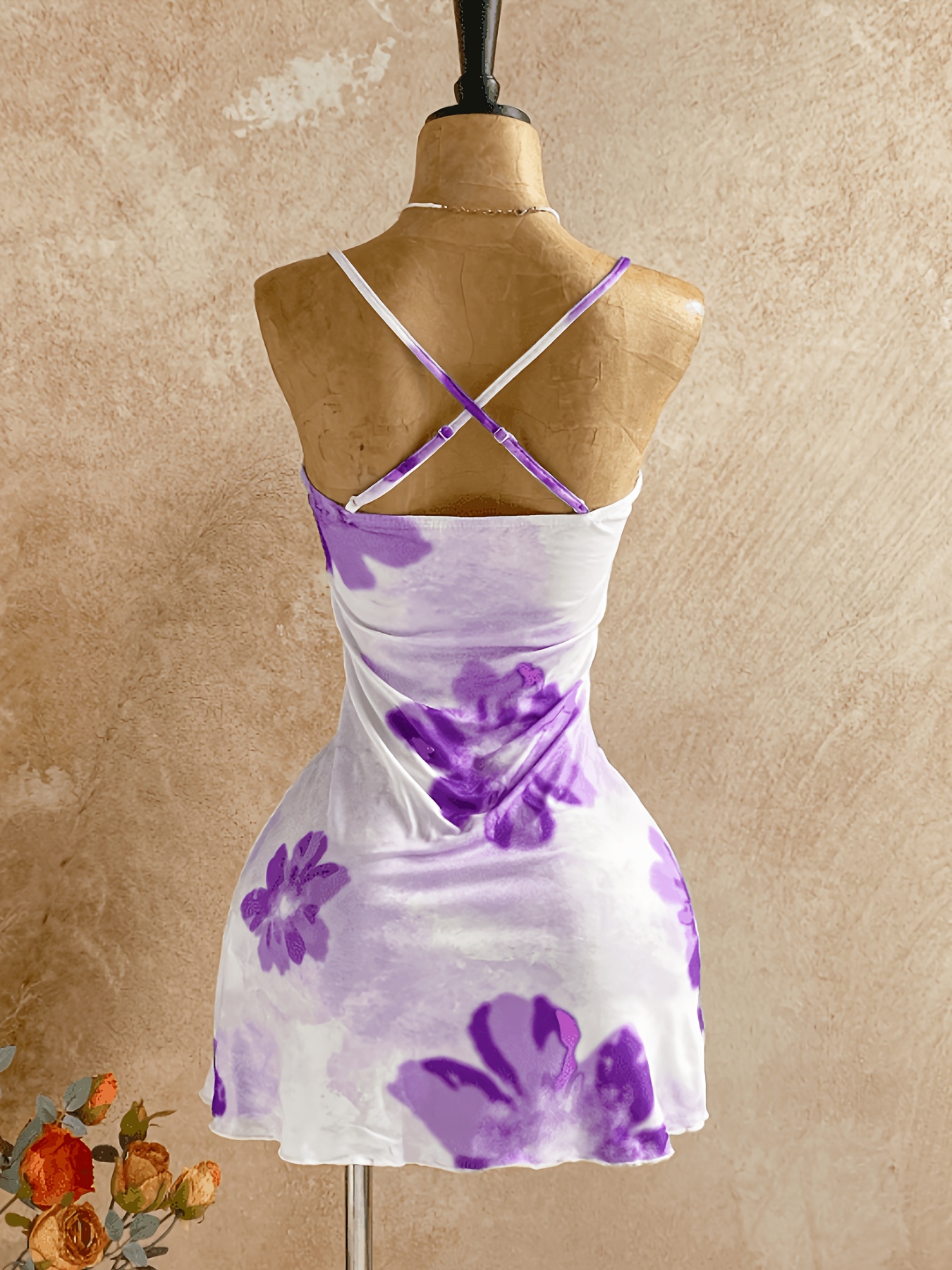 Holiday Casual Red Watercolor Floral Summer Vacation Draped Collar Suspender Dress Floral Suspender Skirt Floral Dress Summer Dress Spring Dress Orange Floral Dress