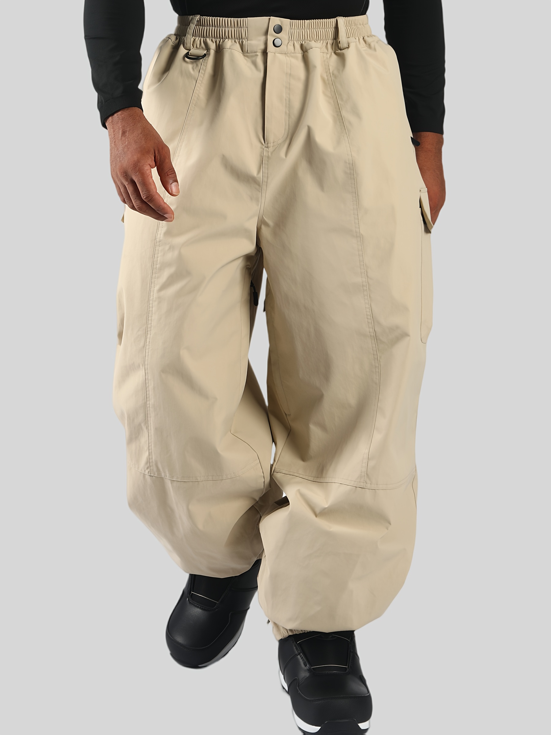 mens super loose fit windproof thermal insulated ski pants wide leg winter snow pants with adjustable waist leg strap shell insulation for skiing snowboarding hiking lightweight durable outdoor snow pants for adults teens hand washable ideal for   casual wear ski pants for men mens baggy ski pants snow pants for men high quality snowboard pants ski clothes khaki 0