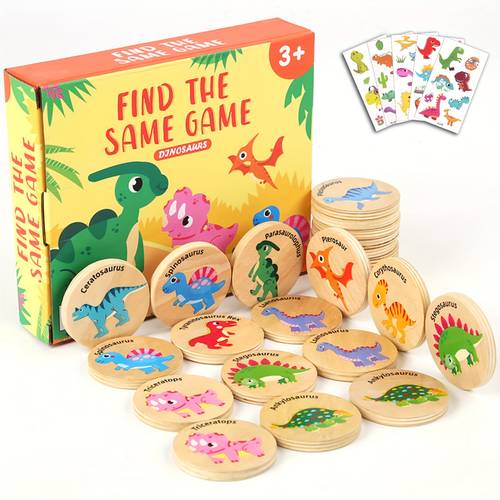 dinosaur wooden memory matching game color cognitive observation educational toys teaching aids for kids ages christmas gifts for kids