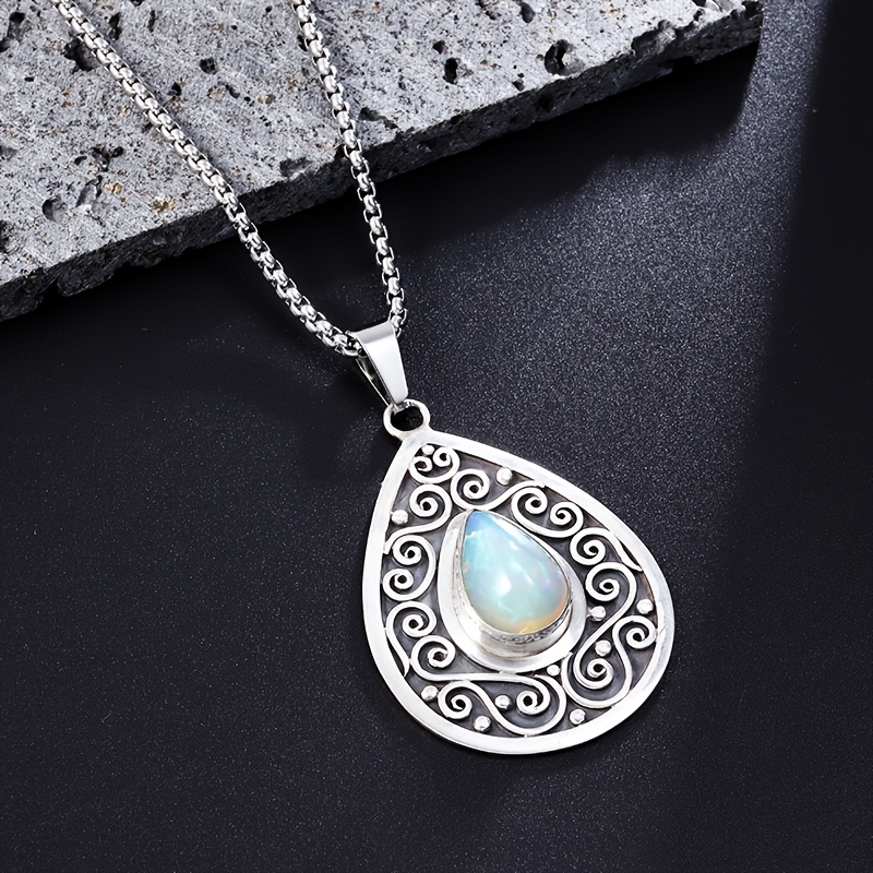 TEMU Collar con Colgante de de Agua de de Piedra de Luna con de Vintage Bohemia - Joyería Étnica de Moda para Mujer, Adecuado para Vacaciones en ,