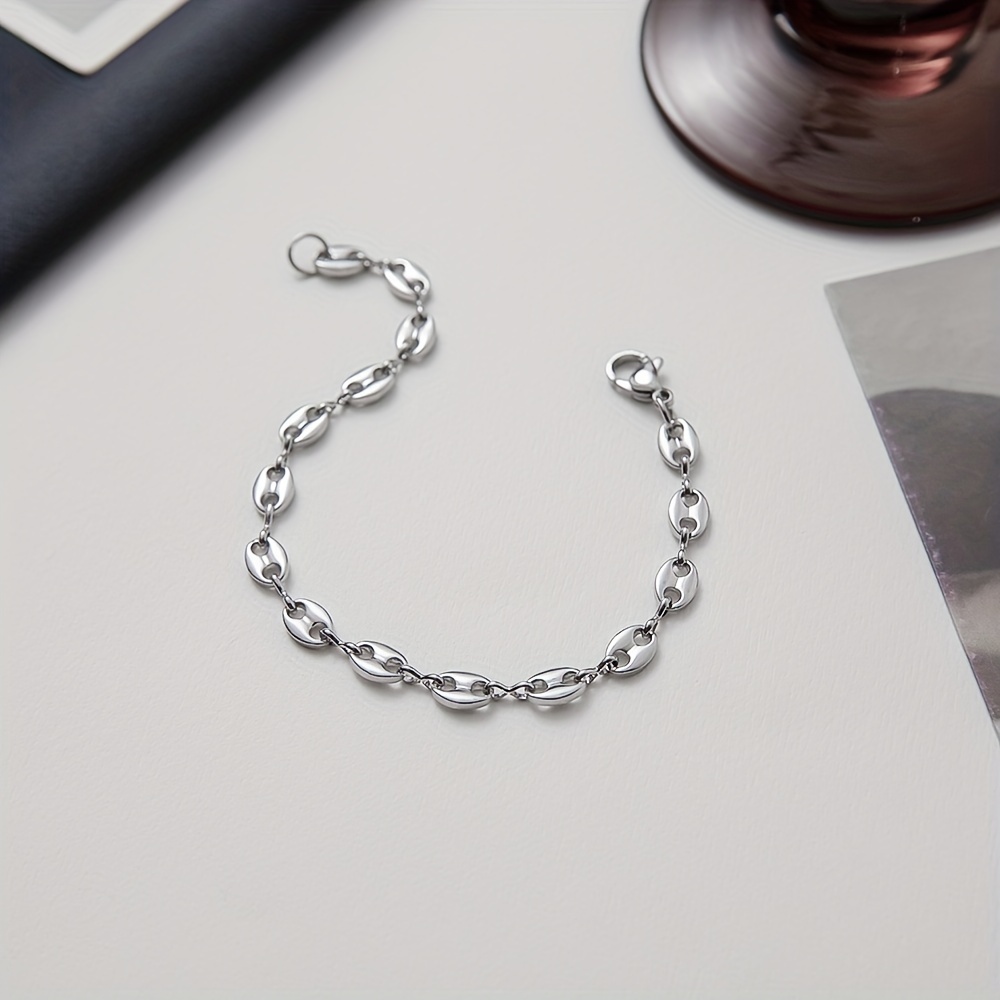 Minimalist Stainless Steel Coffee Bean Oval Cutout Chain Accessory