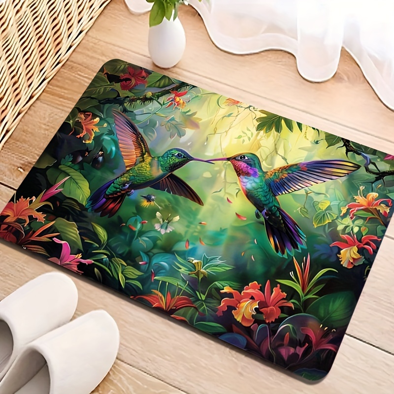 

Vibrant Tropical Hummingbird Area Rug - , Non-slip, Machine Washable For Bedroom, Bathroom, Kitchen & Office Decor