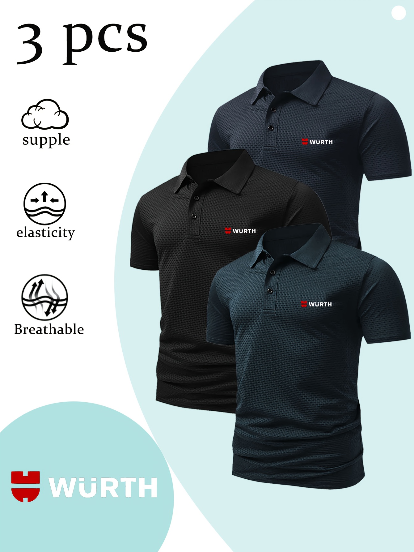3pcs mens summer shirts breathable stretchy golf tees with   print   casual outdoor sports perfect gift for men