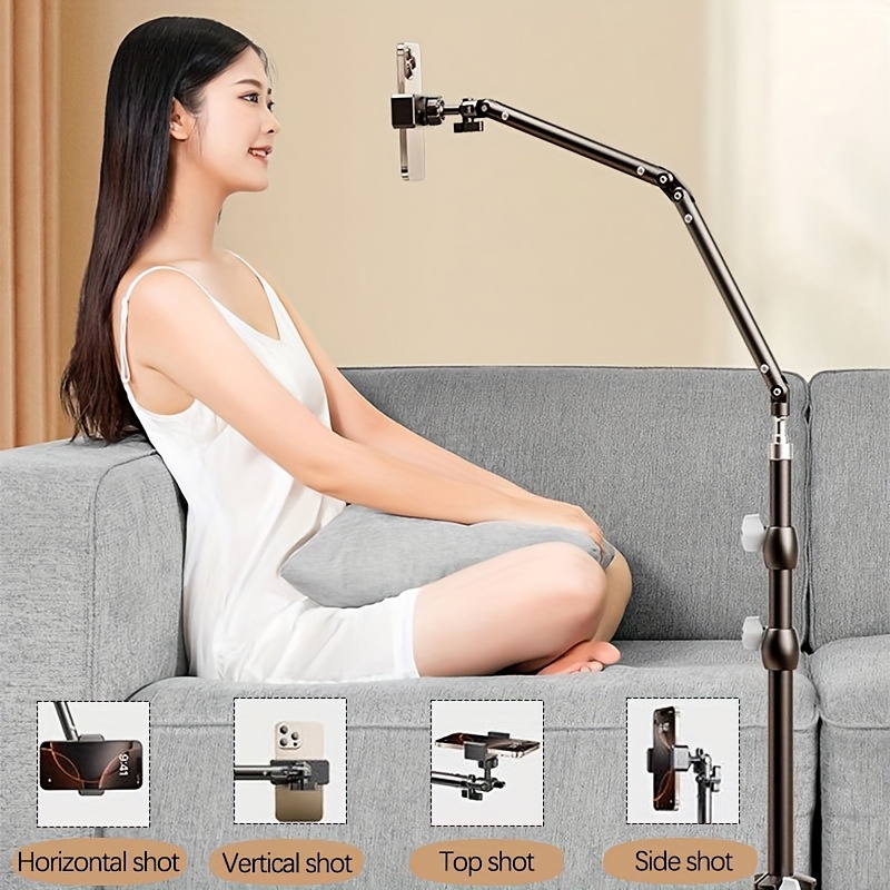 Professional Heavy-Duty Alloy Construction Large Camera Crane Tripod Stand with Telescopic Arm - Heavy/Long Camera Lift, Adjustable Height (170.0cm to 210.01cm), Pan/Tilt Head for Live Streaming, YouTube, Cooking Videos, Product Shoots - Sturdy Base for DSLR/Camcorders/Action Cameras - Compatible with Smartphones/Tablets - Ideal for Content Creators, Mobile Tripod Stand