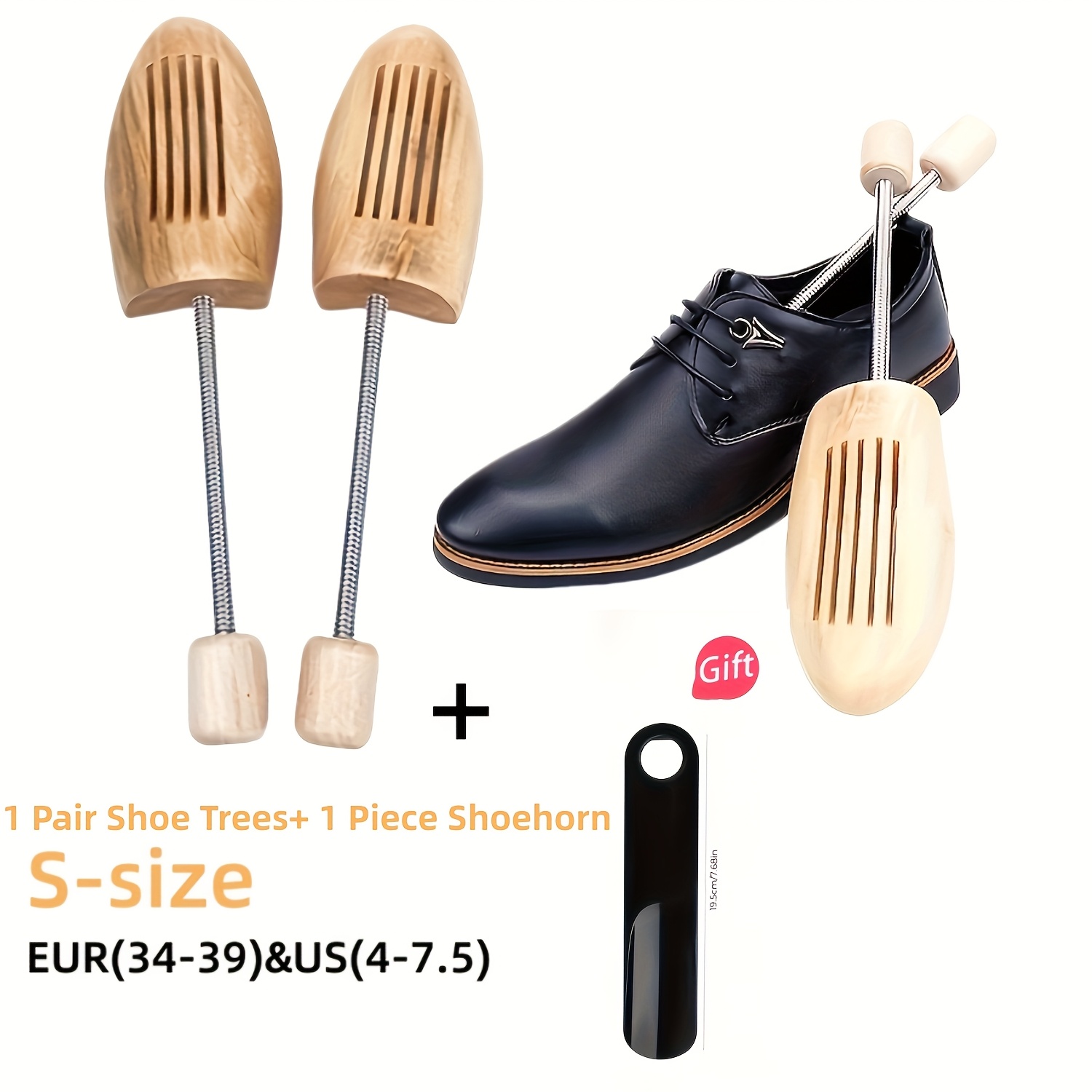 Solid Pine Shoe Trees, Set of Two with Shoehorn