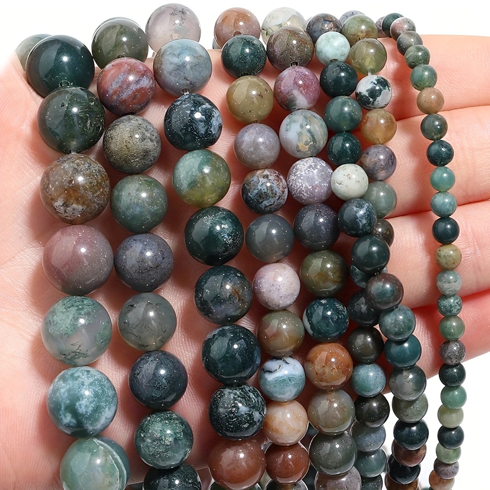 

Indian Agate Gemstone Beads - Natural Stone Round Loose Beads For Jewelry Making, Diy Necklace Bracelet Accessories, Assorted Sizes (6mm/8mm/10mm) Pack