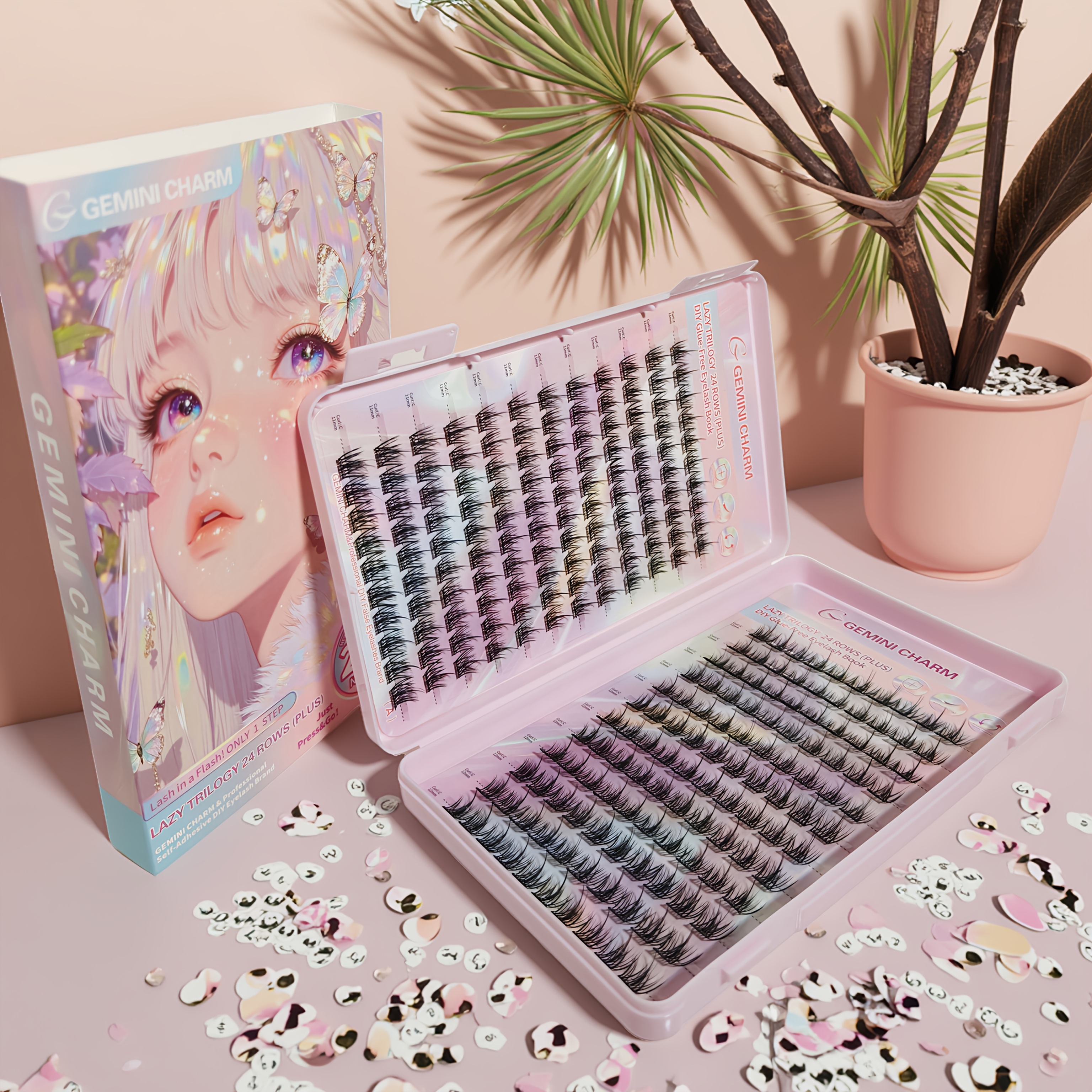 240pcs self eyelashes book no needed natural wispy lashes reusable lightweight easy to apply for beginners fluffy anime style cluster lashes high volume false eyelash kit cosmetics premium gift packaging details 5