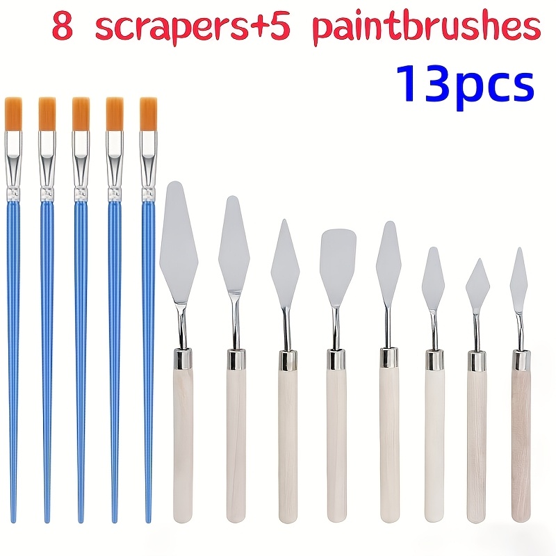 Image of 13pcs-art Scraper Painting Mixing Knife Tool Scraper Flathead Small Piece Set Pointed Tip For Professional Artistic Use