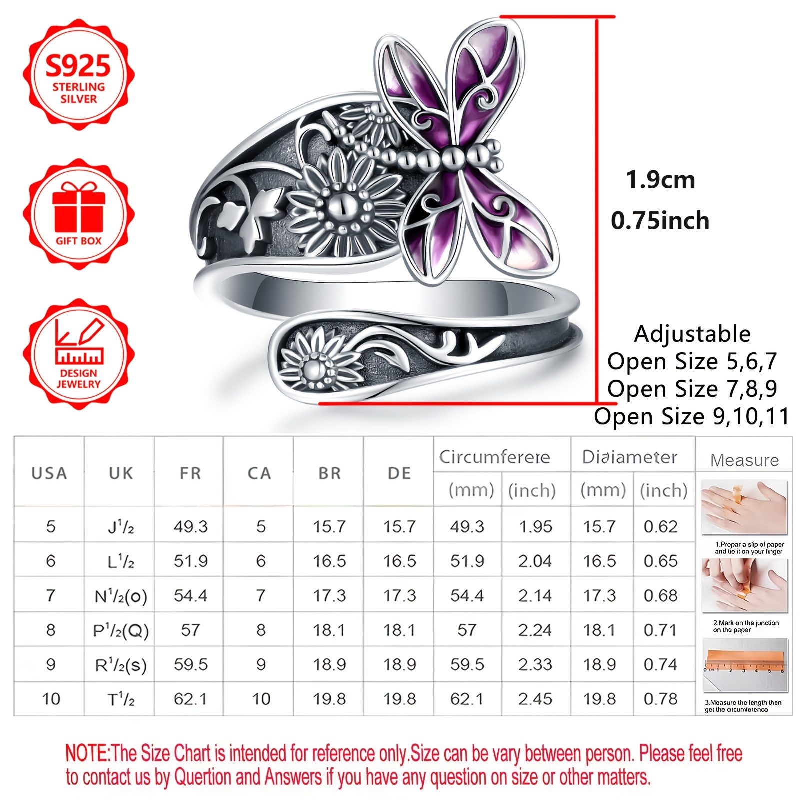 Inel din argint 925 Sterling cu email, Inel deschis sculptat cu flori și fluture mov, Bijuterii din argint stil etnic vintage, Fără nichel, Hipoalergenic, Măiestrie excepțională pentru purtare confortabilă, Versatil pentru uz zilnic, Cadou ideal pentru zile de naștere, aniversări, Ziua