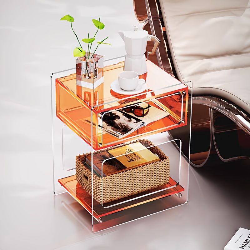 moderner retro-acryl-nachttisch mit regalen & wellenfront-schublade – einfache montage, minimalistisches möbelstück für kleine räume, langlebiger nachttisch für /s, bett-schrank
