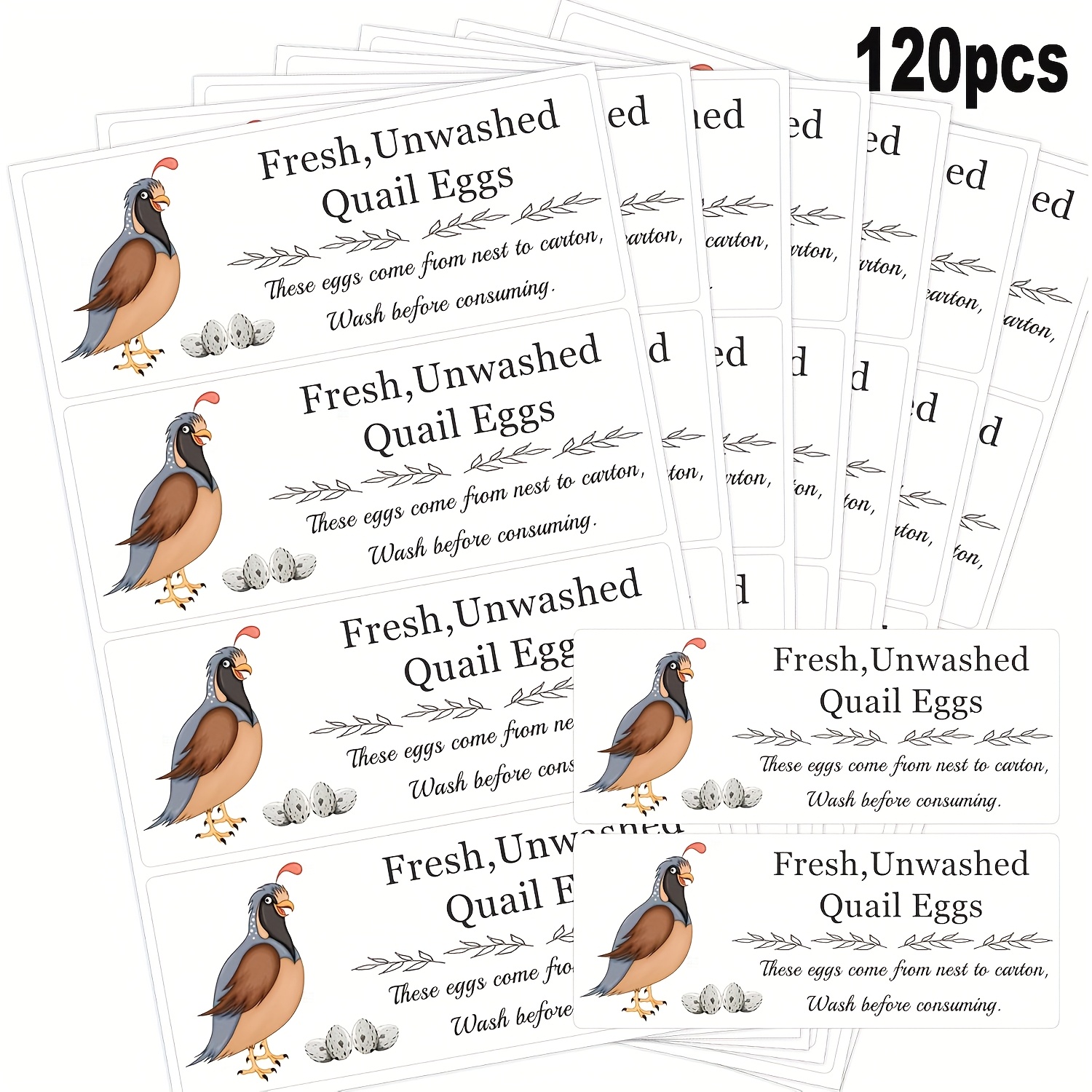 120pcs/pack 1 X 2.5 Inches. Creative Fresh Quail Egg Paper Box Paper Rack Self-adhesive Label Stickers Quail Egg Tray Stickers