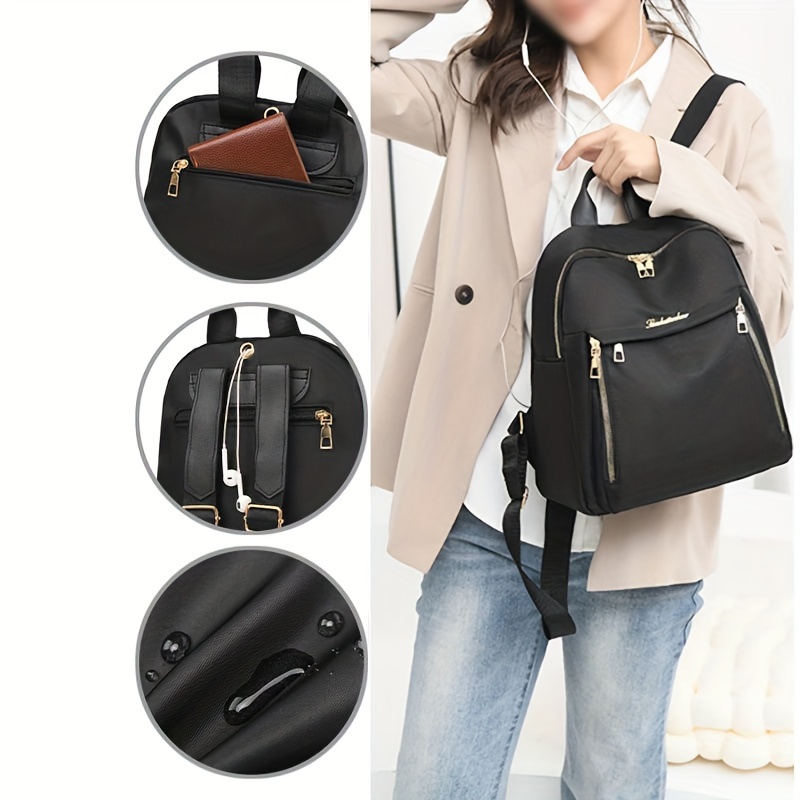 

Sac à dos en tissu Oxford décontracté pour femme, sac à bandoulière de voyage léger pour étudiantes, noir avec doublure en polyester, fermeture à glissière, lavable en machine