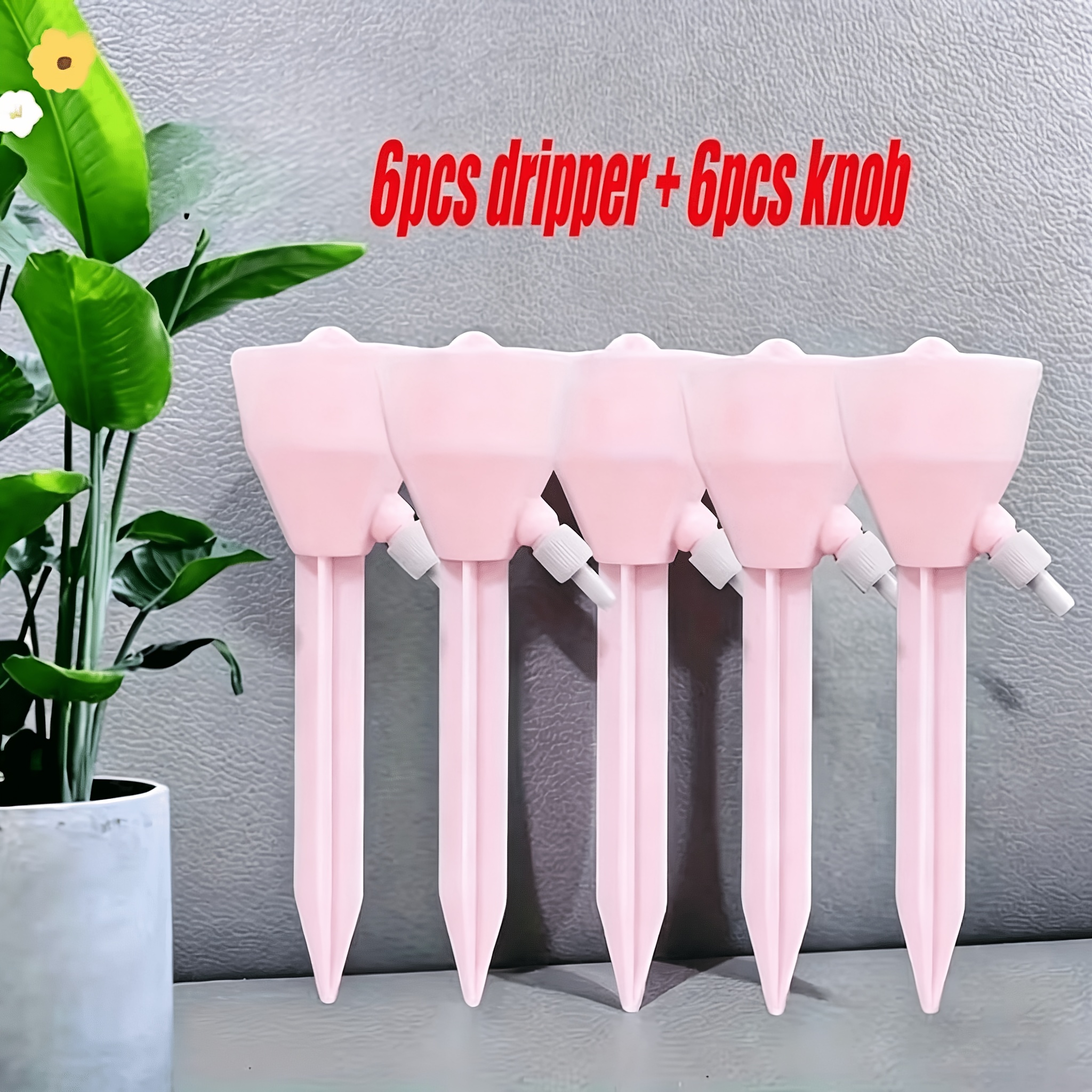 TEMU 12pcs (including 6 Drip Waterers And 6 Knobs)automatic Plant Watering Drip Irrigation System, No-drill Bottle Compatible, Suitable For Indoor