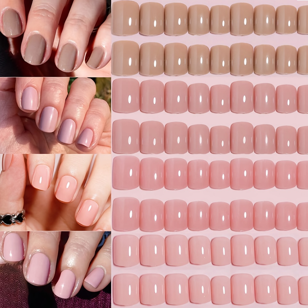 

96pcs Press-on Nails Set - Mixed Colors (dark Nude, Nude, Pink, ) - Short Square False Nails For Diy Manicure & Pedicure Kit With Storage Box