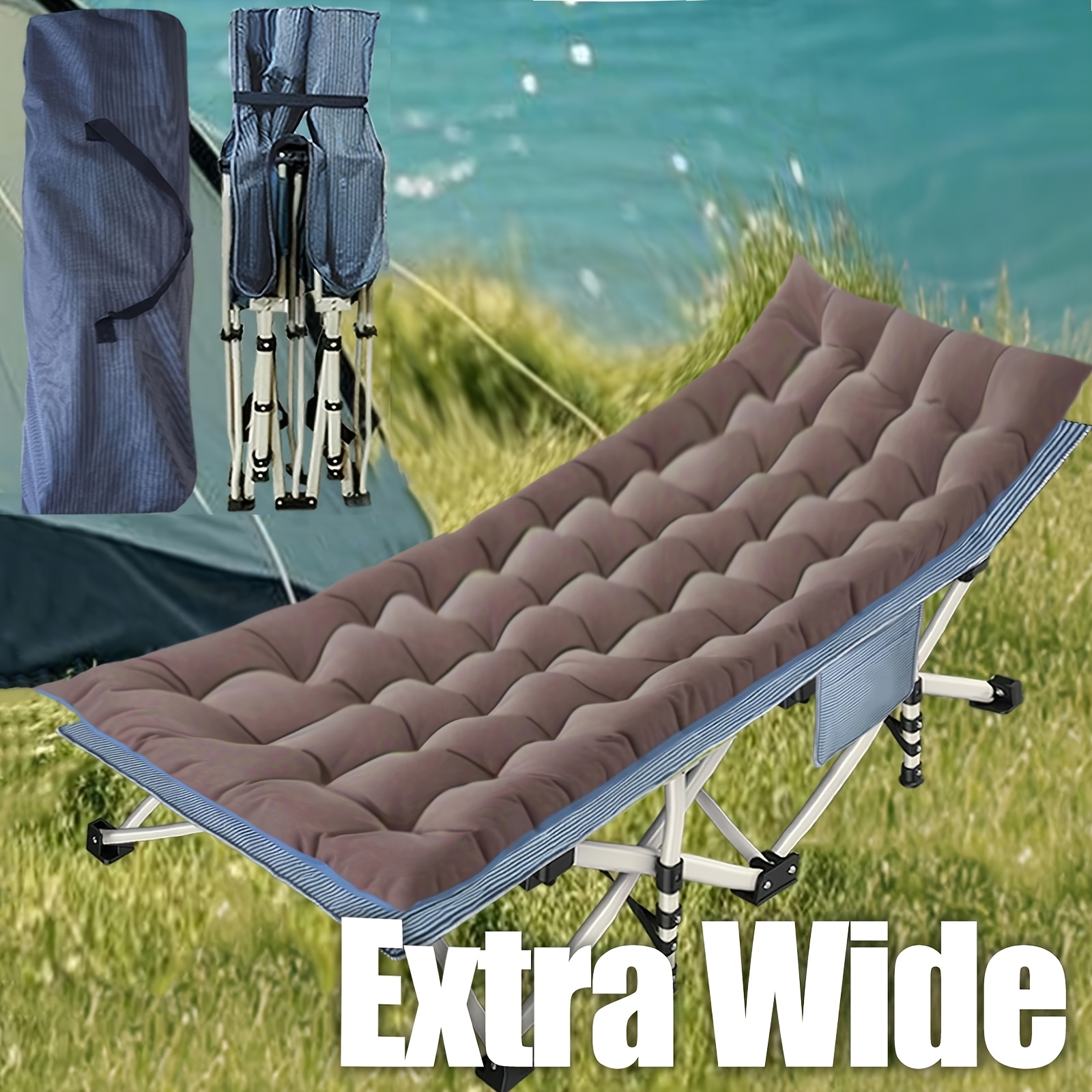 TEMU 79 X 32 X 18 Xxl Inches Oversized Xxl Folding Camping Cot With Mattress Heavy Duty Sleeping Cot Bed Portable Adults Outdoor Bed With Carry Bag