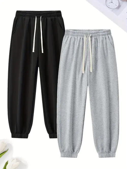 2pcs mens casual outdoor jogger pants solid color regular fit with drawstring waist elastic waistband for sports fitness running daily wear perfect gift for husband boyfriend father jogging pants gym wear durable fabric