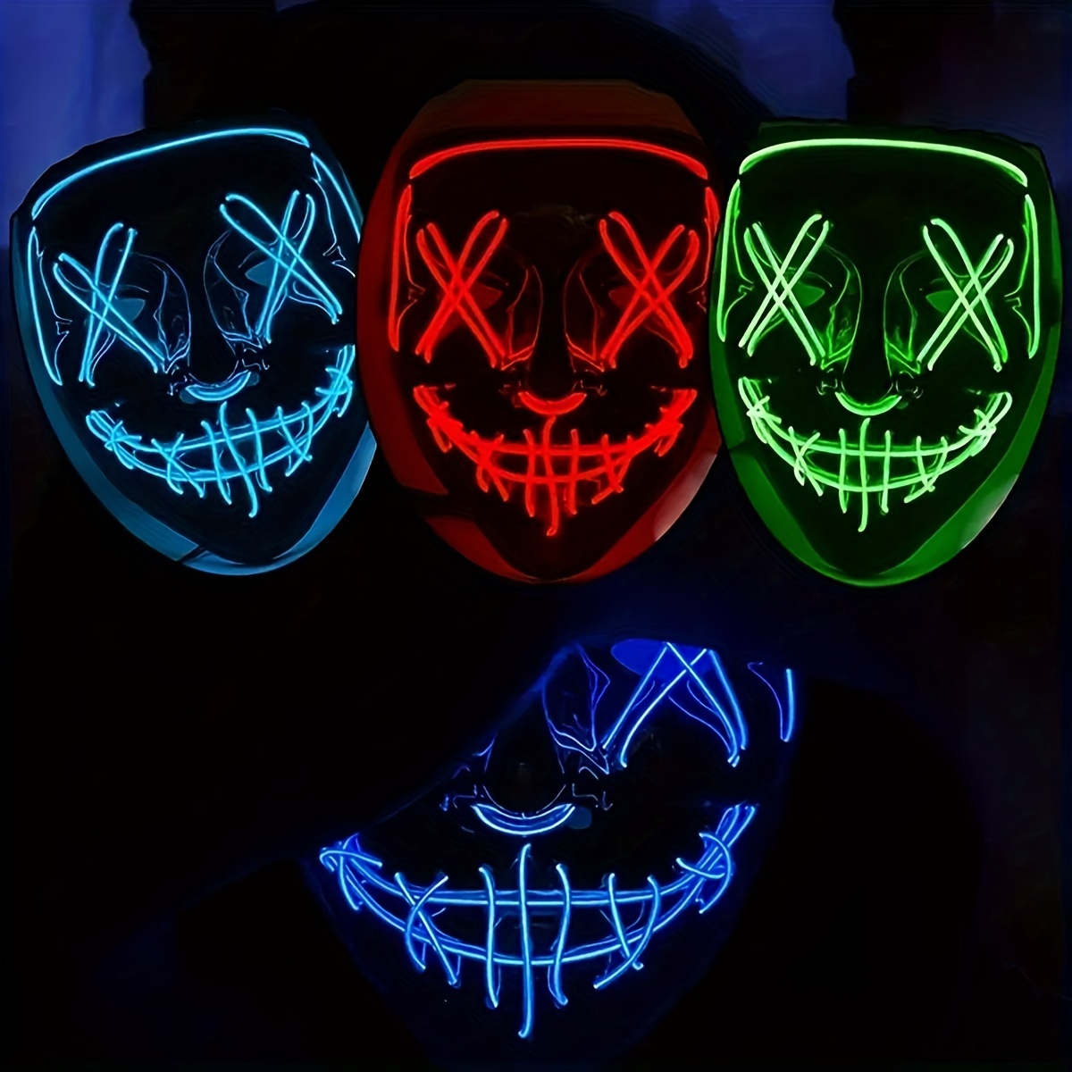 LED Light Up Dual-Color Halloween Mask PVC Material with Neon Pop-Culture Design for Parties and Nightclub Events, Requires AA Batteries (Not Included) details 0